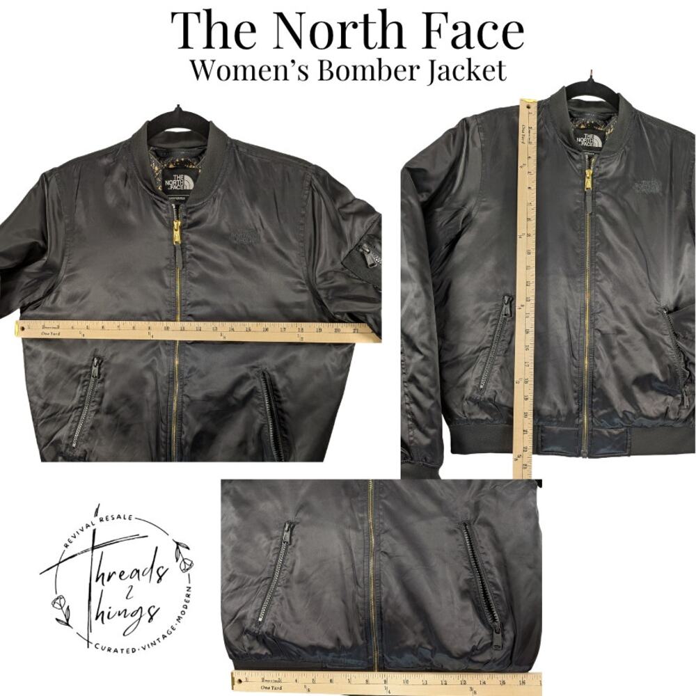 North Face Bomber Jacket Women S Black Athleisure Preppy Stylish Cozy Outerwear - Picture 8 of 12